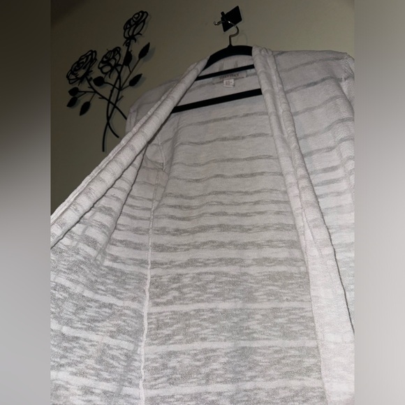 Ellen Tracy Striped Textured Semi Sheer White Open Cardigan Size XS - Picture 3 of 8